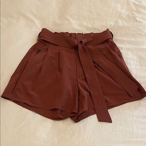Athleta High-Waist Tie-Belt Shorts in Rust
